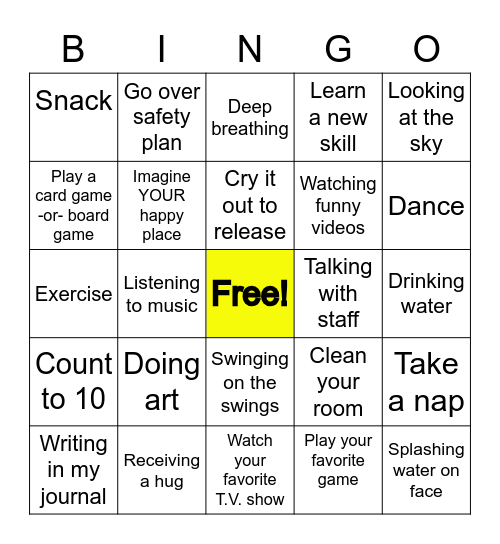 Emotions Week 4 :Coping Skills Bingo Card