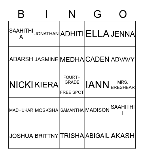 Breshears' Class  Bingo Card