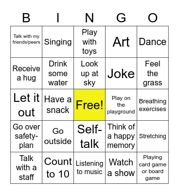 Week 4 Emotions: Coping Skills Bingo Card