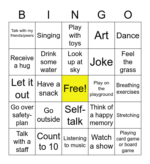 Week 4 Emotions: Coping Skills Bingo Card