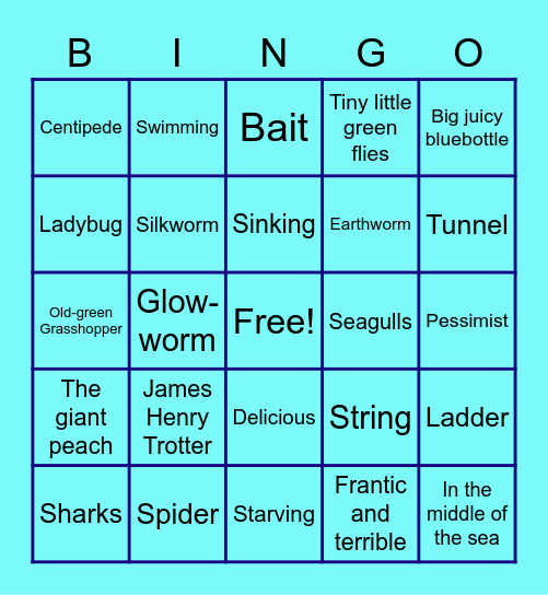 James and the Giant Peach Chapters 17 - 20 Bingo Card