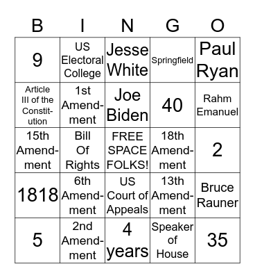 Constitution Bingo Card