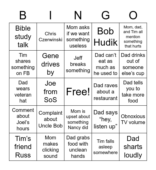 Anders Family Bingo Card