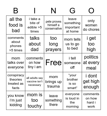 michayla’s family thanksgiving Bingo Card