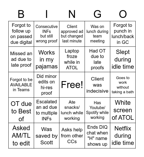 CC Bingo Card