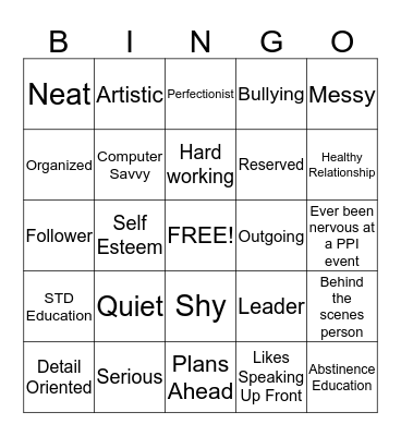 Teen Pregnancy Team Bingo Card