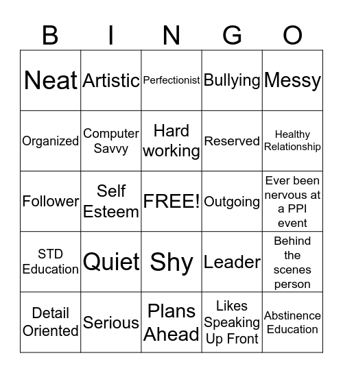 Teen Pregnancy Team Bingo Card