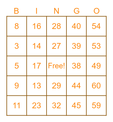 Happy Thanksgiving Bingo Card