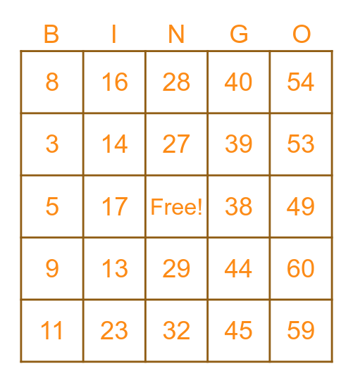 Happy Thanksgiving Bingo Card