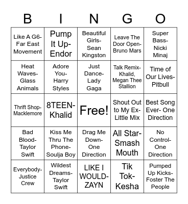 Musical Bingo Card