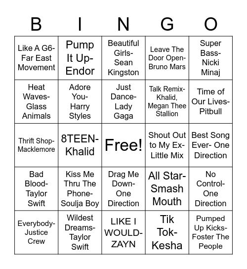 Musical Bingo Card