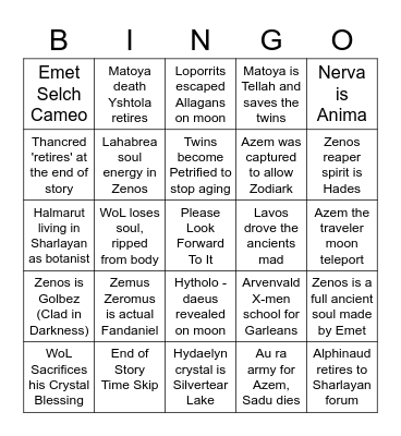 Endwalker MSQ Bingo Card