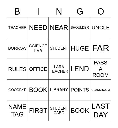 Lara Teacher BINGO - A3 L7 & L8 Bingo Card