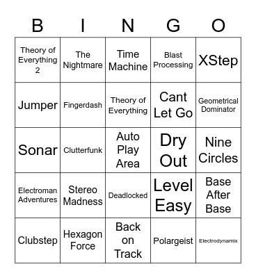 Geometry Dash Bingo Card