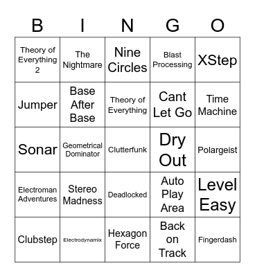 Geometry Dash Bingo Card