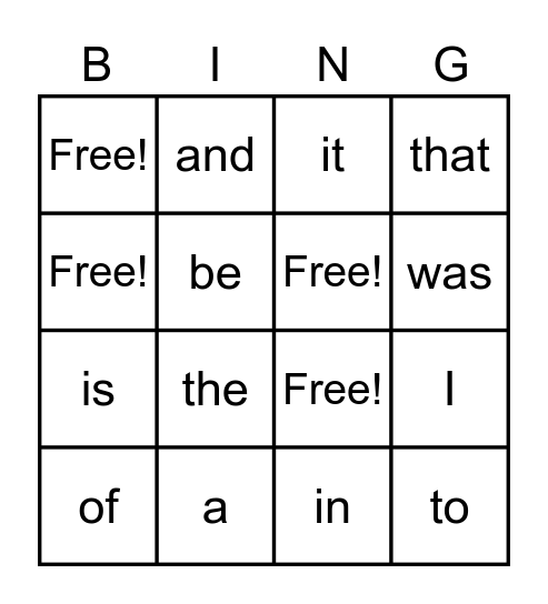 Golden Words Bingo Card