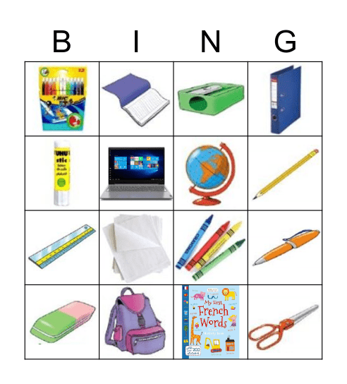 le matériel scolaire Bingo Card