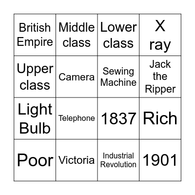 Victorian Era Bingo Card