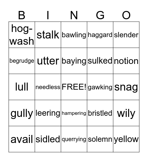 Vocabulary Bingo Card