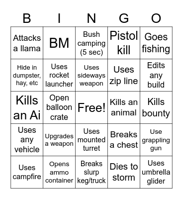 Fortnite Bingo Card