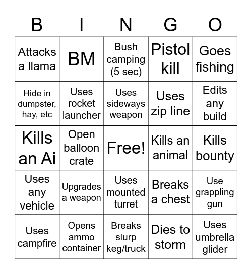 Fortnite Bingo Card