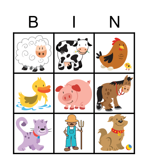 Farm Animals Bingo Card