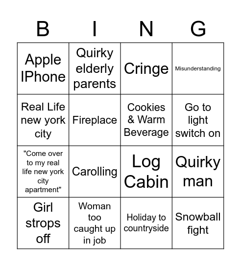 Crappy Christmas Romance Film Bingo Card