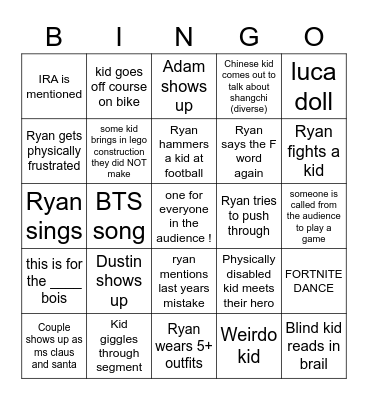 LATE LATE TOY SHOW BINGO Card