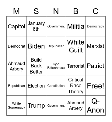 MSNBC Bingo Card
