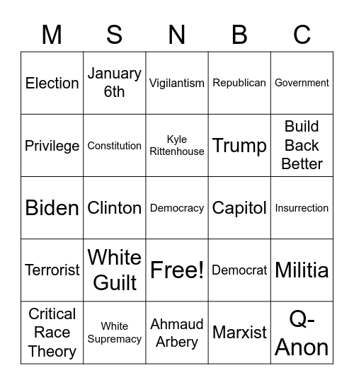 MSNBC Bingo Card