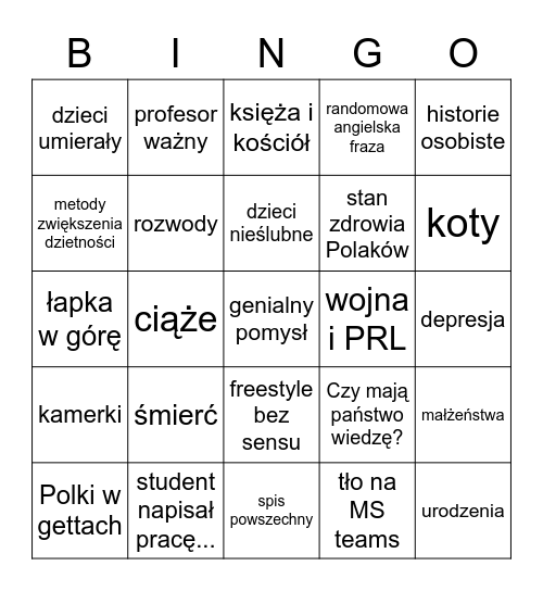 Untitled Bingo Card