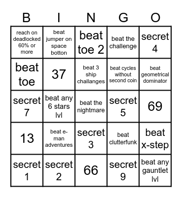 geometry dash bingo Card