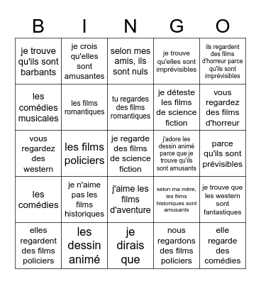 Les films Bingo Card
