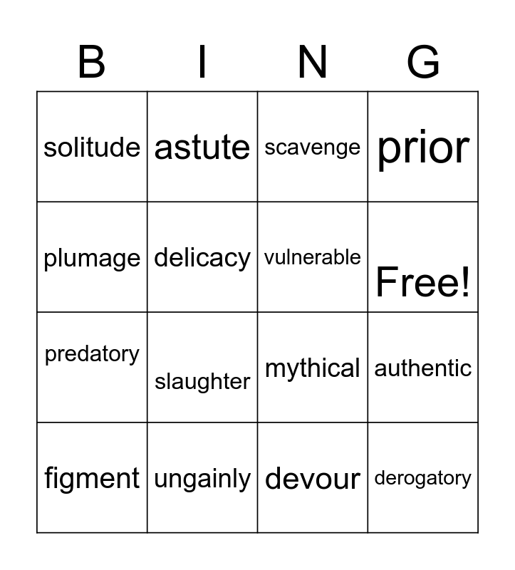Wordly Wise Book 7 Lesson 2 Bingo Card