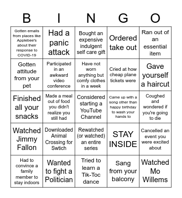 Social Distancing Bingo Card