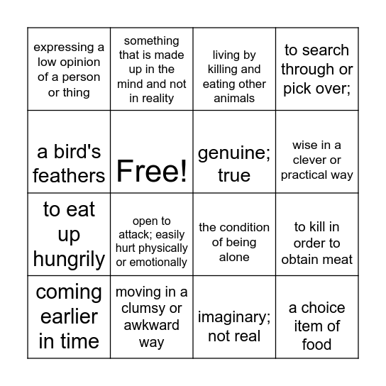 Wordly Wise Book 7 Lesson 2 Bingo Card