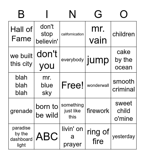 Swingo Bingo Card