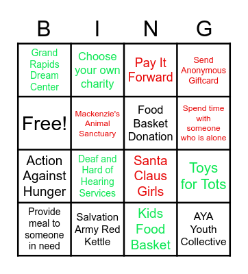 Tis the Season to Give Bingo Card