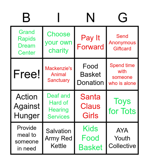 Tis the Season to Give Bingo Card