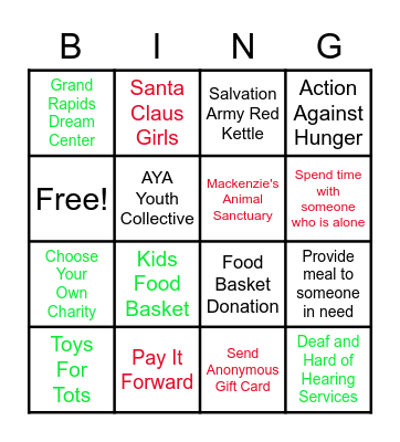 Tis the Season To Give Bingo Card