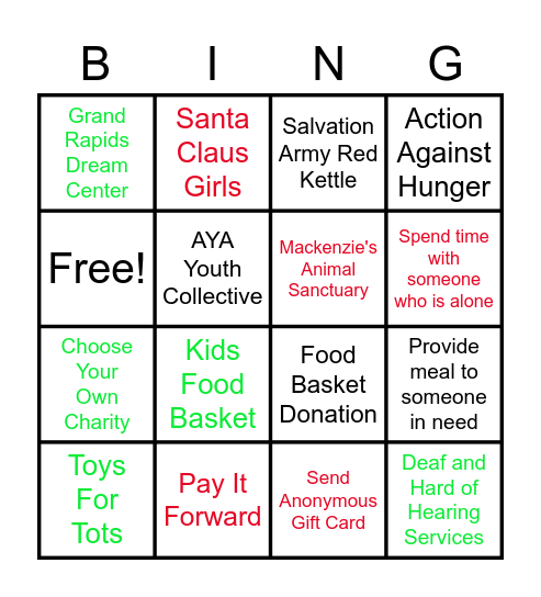 Tis the Season To Give Bingo Card