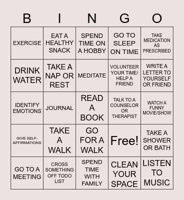 MENTAL HEALTH BINGO Card