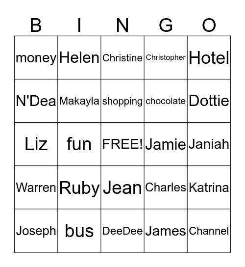 Sisters United Bus Trip Bingo Card