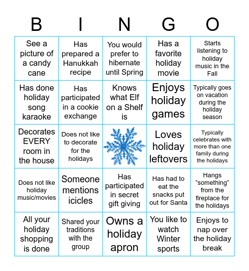 Holiday Bingo Card