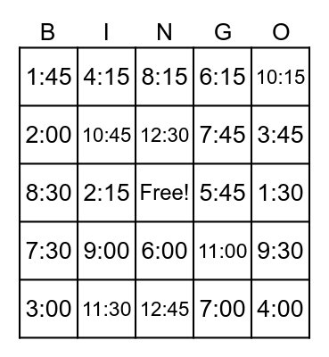 Time Bingo Card