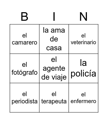las profesiones Bingo Card