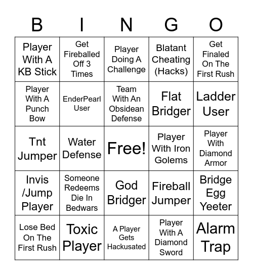 Bedwars Bingo Card