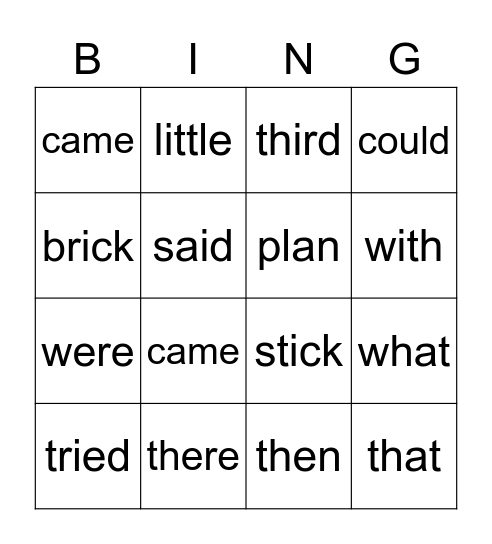 Naomi's Words Bingo Card