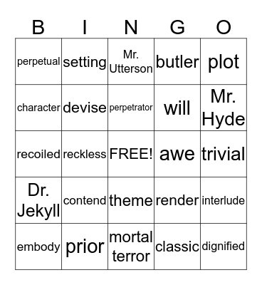 Dr. Jekyll and Mr. Hyde Bingo Card