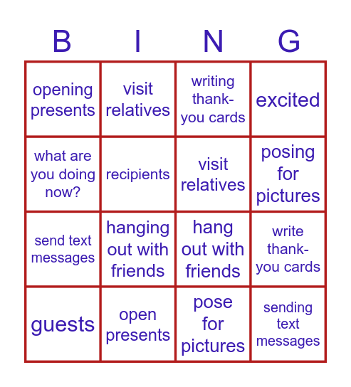 THINGS TO DO Bingo Card